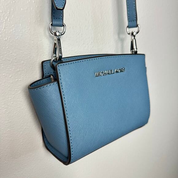 Michael Kors Bag Selma Mini Crossbody Purse Leather Structured Light Blue - Picture 13 of 13